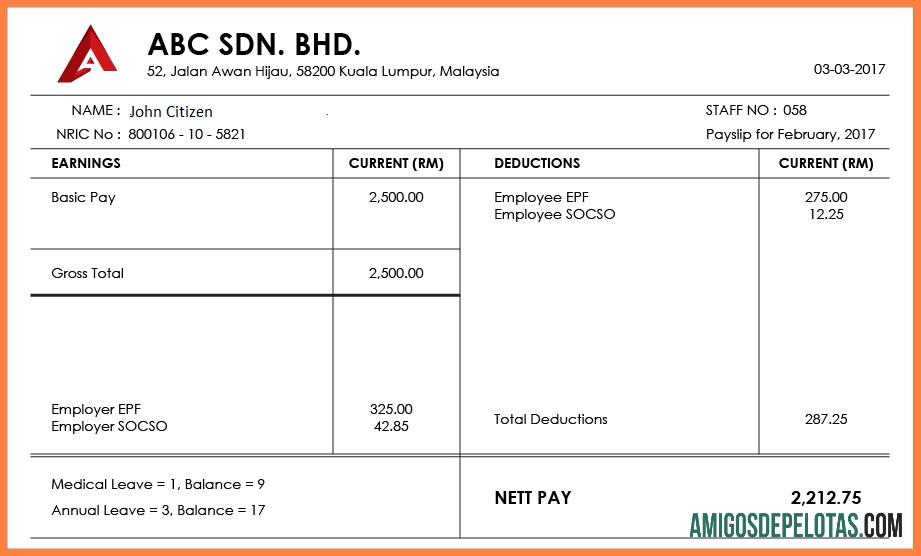 Imprimível MALÁSIA ABC SDN. BHD. Modelo Word e PDF de recibo de pagamento